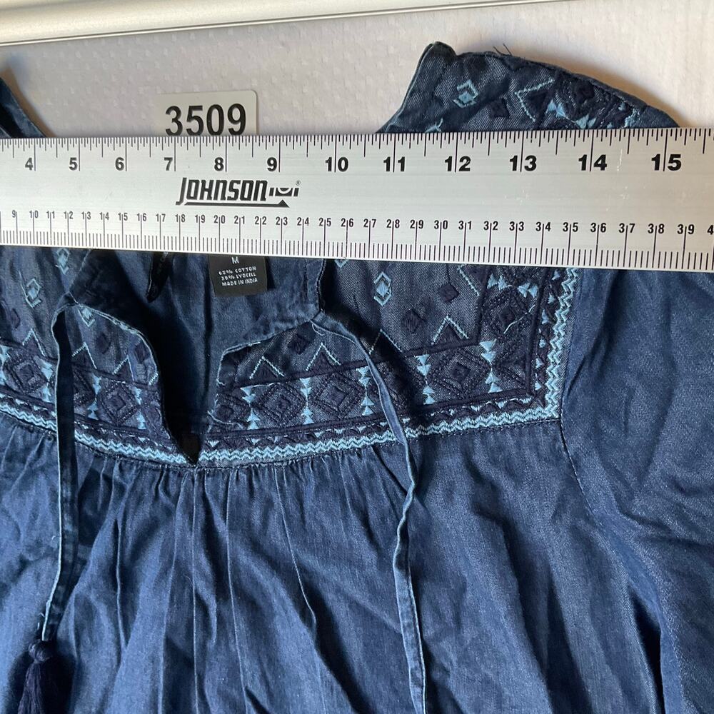 New Directions Women Long Sleeve V-neck Soft Denim Casual Midi Dress size M,Blue - Picture 2 of 10